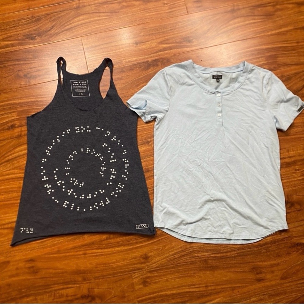 Two Blind Brothers Gray Lightweight Racerback Tank + Baby Blue T-Shirt Size M